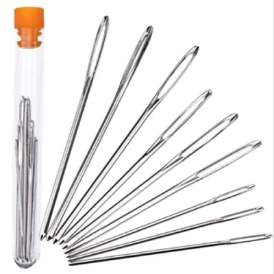Image of 9 Pieces Stainless Steel Yarn Knitting Needles, Large Eye Blunt Sewing Needles Hand Thread Perfect for Finishing Crochet Projects DIY