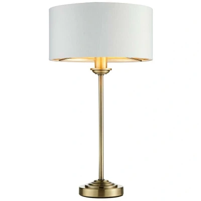 Image of Highclere 1 Light Table Lamp Antique Brass Plate, Vintage White Fabric