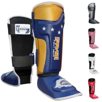 Image of Farabi Sports Kids Shin Guards Instep Kickboxing Pads MMA, Muay Thai (Kids, Blue)
