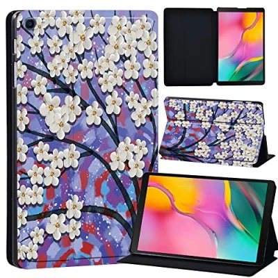 Image of Printed Leather slim lightweight Stand Cover Case for Samsung Galaxy Tab A 10.1 2019 (Model: SM T510 T515), with Function (Black) (purple tree paint)