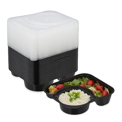 Image of Relaxdays Meal Prep Containers, Set of 24, 2 Compartments, Microwave Safe, BPA Free, Reusable, Plastic Lunch Box, Black, 5 x 20 18 cm