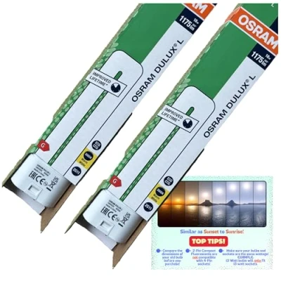 Image of 18W 2G11 4 Pin Light Bulbs Bundle with Osram Dulux L 18W/830 Warm White, Low Energy Compact Fluorescent Lamp, Pack of 2, Colour Temperature Info Card.