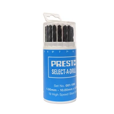 Image of Presto 09510M19 High Speed Steel Jobber Drill Set, 1mm 10mm Diameter, 1.0mm Increments, 19 Piece