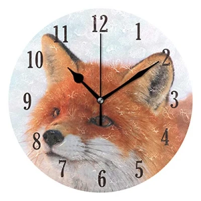 Image of Mnsruu Wall Clock, Round Forest Little Fox Silent Non Ticking Battery Operated Easy to Read Clock for Indoor decor Living Room, Bedroom