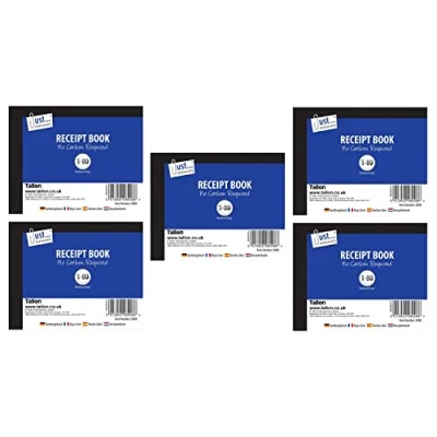 Image of Multiple Packs of Receipt Book 1 80 Pages Numbered Set Half Size NCR (No Carbon Required) Professional Invoice Pads Duplicate (5 Books)