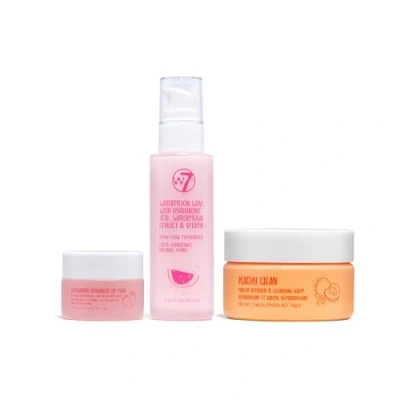 Image of W7 Peachy Clean Makeup Removal, Aftercare &amp; Cleansing Set Remove Makeup, Moisturise Soothe Skin and Lips Including Sweet Dreams Overnight Lip Mask Watermelon Wave Hydro Glow Moisturiser