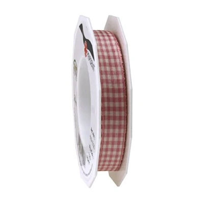 Image of Präsent Vichy Wired Ribbon Wildrose Cream 15 mm Width, 20 m Length