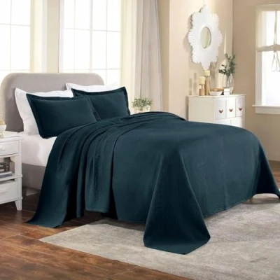 Image of Superior Bedspread with Pillow Shams, Cotton, Deep Sea, King