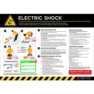 Image of Electric Shock Safety Poster, Easy To Read Information Guide, Made From Anti Scuff Laminate PVC, Ideal For Workplaces, W594mm x H420mm