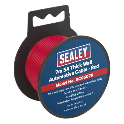Image of Sealey Automotive Cable Thick Wall 5A 7m Red