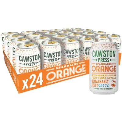 Image of Cawston Press Fizzy Drink Blended with Sparkling Water and Squeezed Seville Oranges (330ml x 24 cans) Gluten Free Vegan No Added Sugar