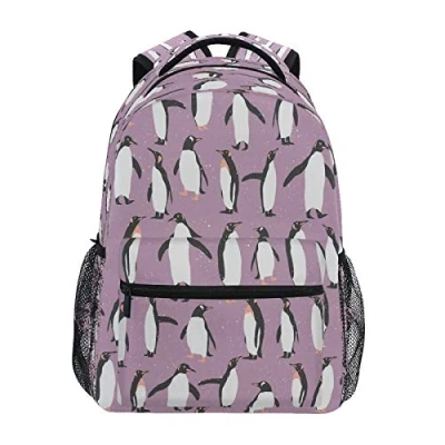 Image of JUMBEAR Purple Penguin Kids Backpack Laptop Travel Middle School Students Canvas Bookbag Lightweight Business Waterproof Shoulder Daypack for Women Mens