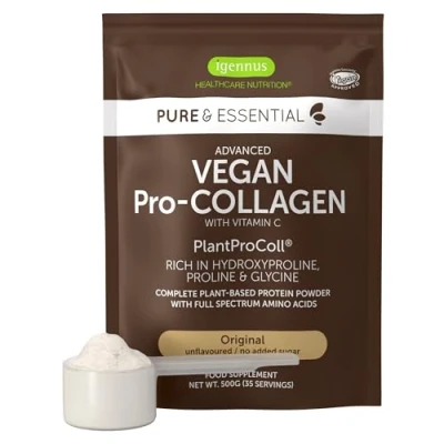 Image of Vegan Pro Collagen Protein Powder, Plant Based Peptide Supplement with Glycine, 21 Amino Acids &amp; Vitamin C, Complete Boosting Formula, Mix into Drinks or Food, 35 Servings, by Igennus
