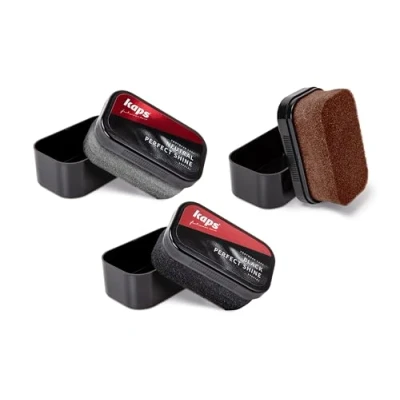 Image of Kaps Set of Perfect Shine Polish Sponge in Black, Brown and Neutral for Leather Shoes, Boots, Handbags, Satchels More; Covers All Shoe Colors Universal Goods