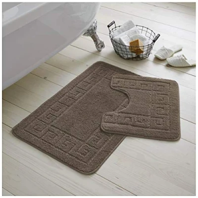 Image of GC GAVENO CAVAILIA Luxury Greek 2 Piece Bath Set, Non Slip Mat, Super Soft Bathroom Accessory Rug Regular, Latte