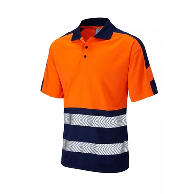 Image of Leo Workwear P10 Watersmeet Men Hi Vis Two Tone Polo Shirt#6XL Orange/Navy