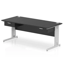 Image of Impulse 1800x800 Desk Black/Silver Cable Managed 2x1 Drawer Fixed Peds