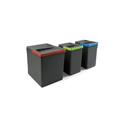 Image of Emuca Recycle Containers for kitchen drawers, Height 266mm (10,47 inch), 1x15L + 2x7L, Anthracite grey plastic, Plastic