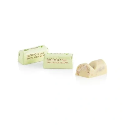 Image of Venchi White Salted Hazelnut Ingot Chocolate with PGI Piedmont Hazelnuts, Pistachios and Slightly Almonds, 1 kg Gluten Free