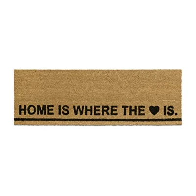 Image of Relaxdays Extra Long Coir Doormat 40 x 120 cm&quot;Home is Where the Heart is&quot; Welcome Mat for Indoors and Outdoors, Anti Slip Coconut Fibre Floor Mat, Natural