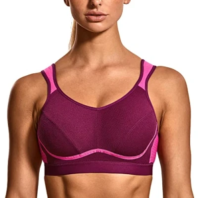 Image of SYROKAN Women&#039;s Comfort Sports Bra High Impact for Large Breasts Wireless Stretch Support Bounce Control Hazy Purple 36C