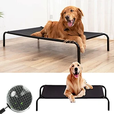 Image of Dog Bed Large Elevated Outdoor Raised Cooling Pet Cot for Dogs with Breathable Mesh Medium Washable Cushion Camping Indoor Outdoor, Height 15 cm, 106 x 62 Black