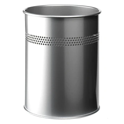 Image of Durable Metal Round Waste Bin Silver 15 Litre Capacity Stylish 30 mm Perforated Ring Basket for Offices, Schools, Home, etc.