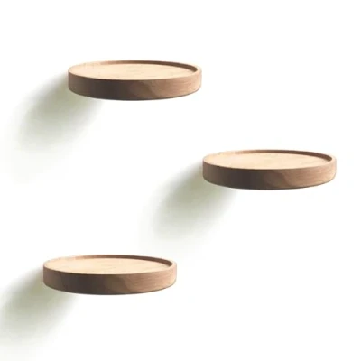 Image of anaan Coracle Floating Shelf wood round Wall Mounted Showcase Hanging Planter Storage Wooden for plants photo candle Invisible Decoration Design (Set of 3 Diameter Ø5.9 inch)
