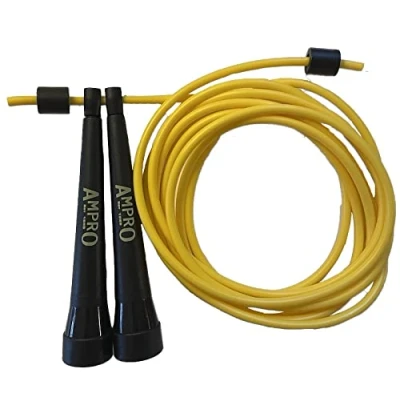 Image of Ampro 10ft Adjustable Speed Training Jump Rope Skipping Black/Yellow Boxers Boxing Boxer Fast Style Club