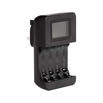 Image of Amazon Basics Intelligent Digital Battery Charger for 4 AA, AAA, Black