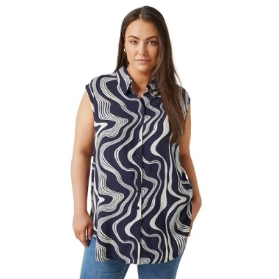 Image of EVANS Curve Abstract Print Tunic Women&#039;s Plus Size Blue