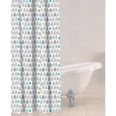 Image of Rain Drops Shower Curtain Mould &amp; Mildew Resistant Curtains Easy To Clean, Secure, Stable 180 x cm Multicolour Bathroom Clean