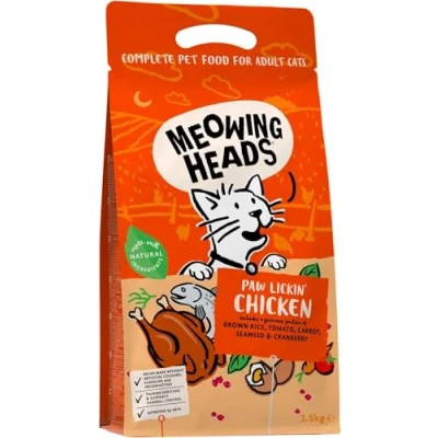 Image of Meowing Heads Complete Dry Cat Food 1.5kg Paw Lickin&#039; Chicken Vet Approved