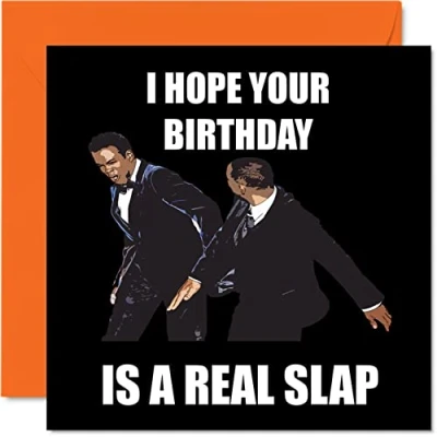Image of Funny Birthday Cards for Men Women Real Slap Rude Mum Dad Brother Sister Son Daughter Nan Grandad, 145mm x Meme Greeting Cards, Joke Humour 30th 40th 50th Bday