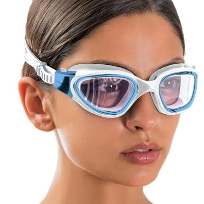 Image of AqtivAqua Swimming Goggles Adult and Kids 6 14 Men Women Swim Childrens Boys Girls DX C (Metallic Blue, Blue case, Clear lens)