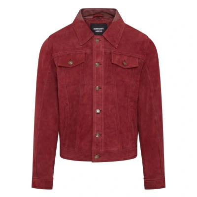 Image of Infinity Leather Mens Trucker Goat Suede Western Jeans Jacket Yangon Burgundy Size 3XL