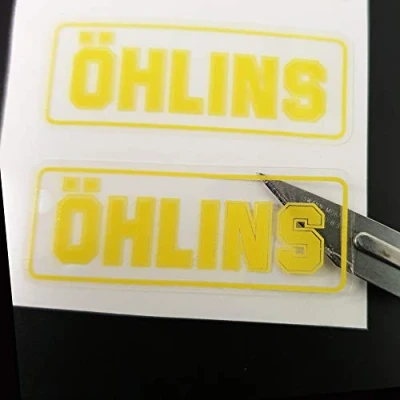 Image of Twisted Melon Ohlins yellow clear vinyl replacement sponsor graphics decals stickers x 2 LARGE Style #1