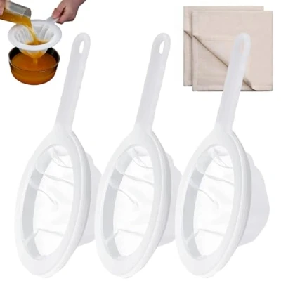Image of 3 Pcs 100/200/400 Mesh Strainer with 2 47 * 47cm Filter Cloths, Nylon Strainer, Food Sieve, Household Fine for Filtering Coffee, Tea, Juice, Wine, Milk