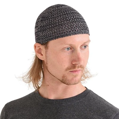 Image of CHARM Silk Kufi Hat Skull Cap Mens Beanie Handmade in Japan Stretchy Mix Black L
