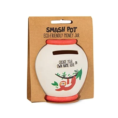 Image of History &amp; Heraldry Personalised Bamboo Smash Pot Money box (Sloth blank with sticker)