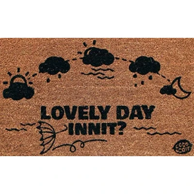 Image of Coco&amp;Coir Natural Coir Non Slip Thick Premium Quality Rubber Backed Eco Friendly Indoor Outdoor Heavy Duty Weather Themed Entrance Door Mat 45 x 75 cm (Rain or Shine)