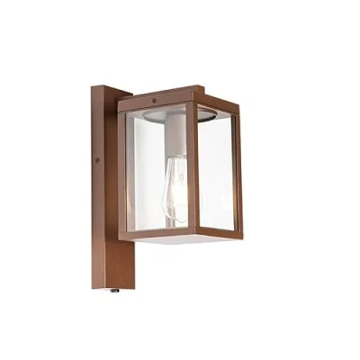 Image of Qazqa Outdoor Wall Lantern Rust Brown with Light Dark Sensor IP44 Charlois Garden Industrial Suitable for LED E27 1 Aluminium Security