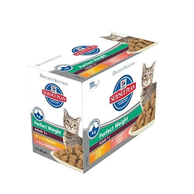 Image of Hill&#039;s Science Plan Cat Feline Pouches Wet Food Adult Perfect Weight Delicious Selection (12 Pouches)