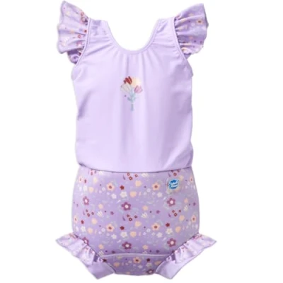 Image of Splash About Baby Girls&#039; Happy Nappy Costume One Piece Swimsuit, Lilac Spring Frills, 3 6 Months