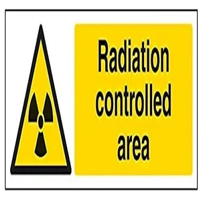 Image of V Safety 6A065AX S Radiation Controlled Area Warning Sign Landscape 300mm x 100mm Self Adhesive Vinyl, Black/Yellow