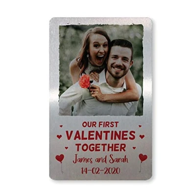 Image of Red Ocean Boyfriend Girlfriend Gift First Valentines Personalised Metal Wallet Card Keepsake