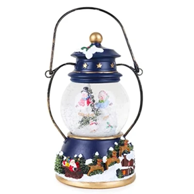 Image of Christmas Concepts® 17cm Musical Lantern Decoration With Snowman Water Globe + Colour Changing LED Lights