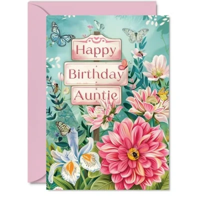 Image of Auntie Birthday Card Nature Floral Garden Beautiful Happy for from Niece Nephew, A5 Female Bday Greeting Cards