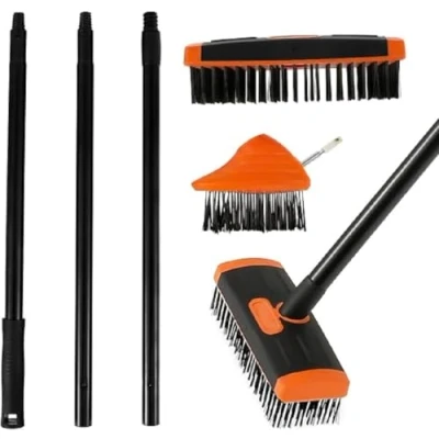 Image of Optimal Products 3 in 1 Extendable Telescopic Handle Paving Garden Patio Cleaner Weed Brush Broom Twin Heads Set UK