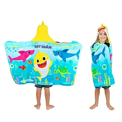 Image of Franco Kids Bath and Beach Soft Cotton Terry Hooded Towel Wrap, 24&quot; x 50&quot;, Baby Shark